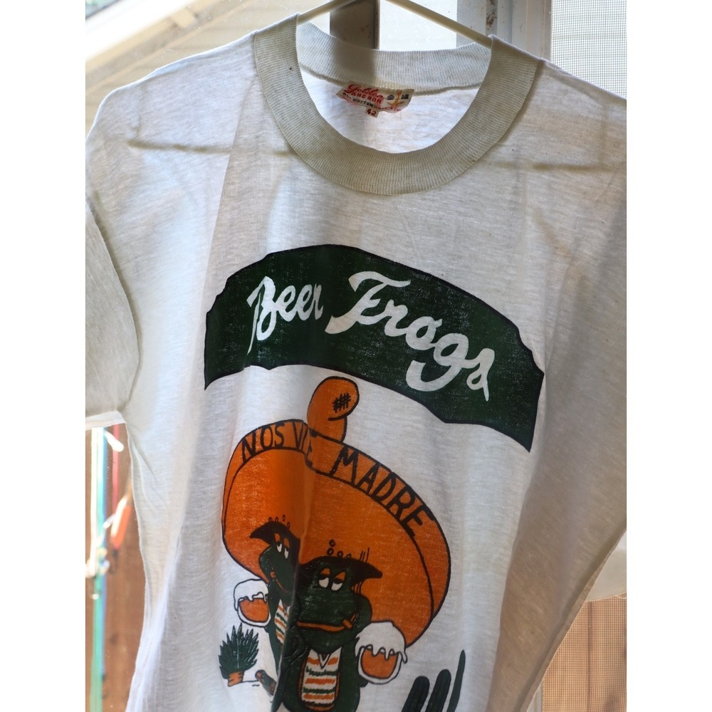 Vintage Beer Frogs Nos Vale Madre Tijuana Mexico Shirt Paper Thin Size 42 S/M